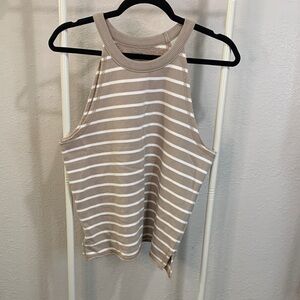 Aerie Beige and White Striped Tank Top